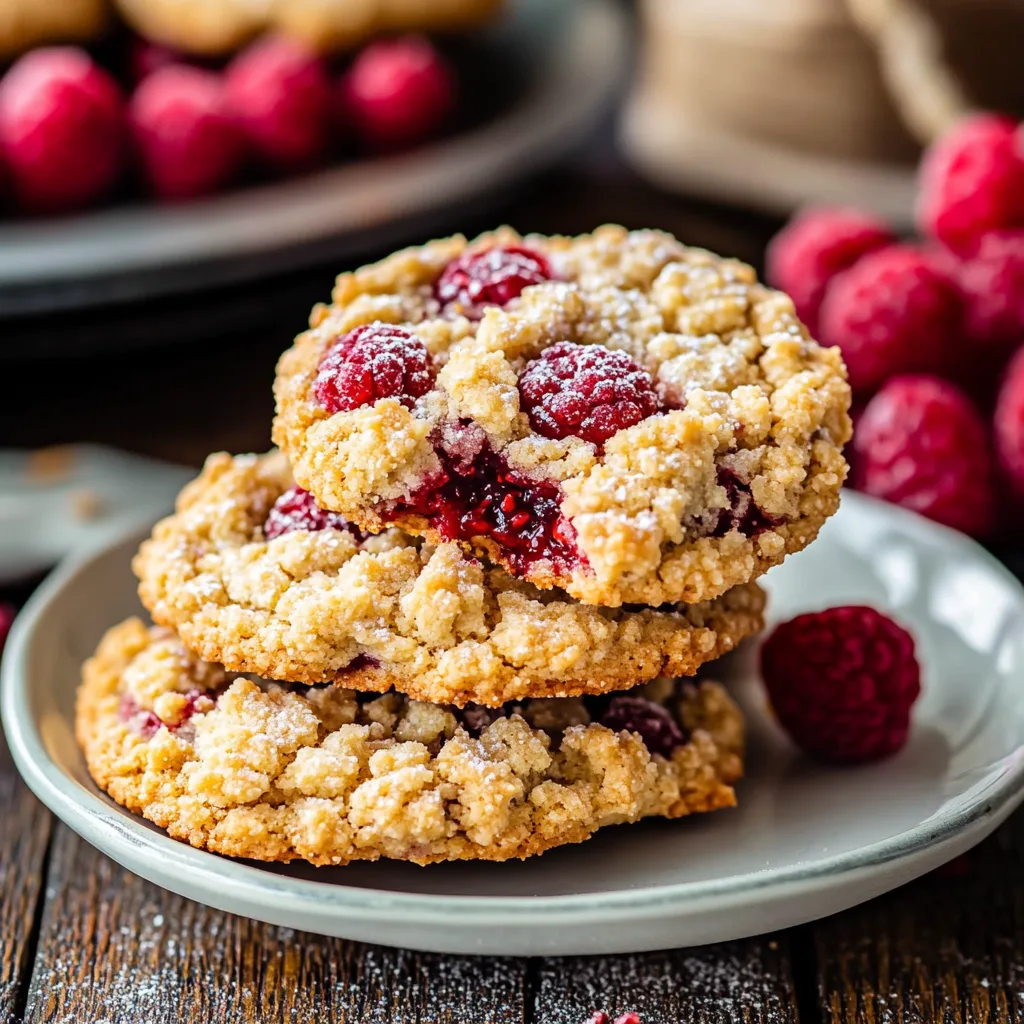 Indulge in these delightful raspberry crumble cookies, a perfect blend of sweetness and crunch.