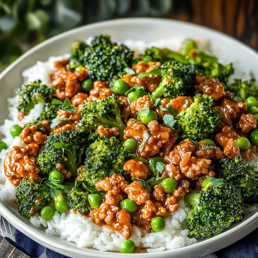 Teriyaki Ground Turkey with Broccoli and Peas