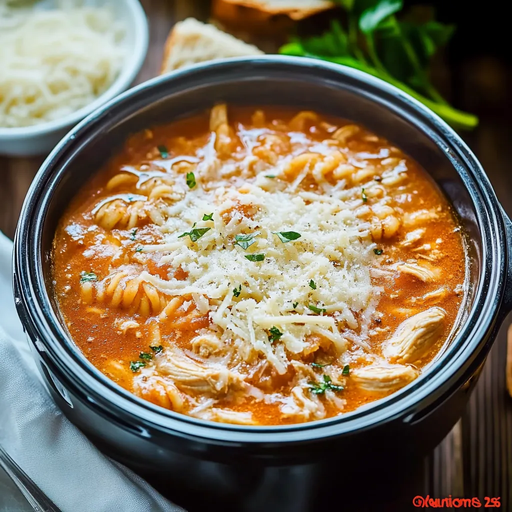 Chicken Parmesan Soup in a Crockpot preparation