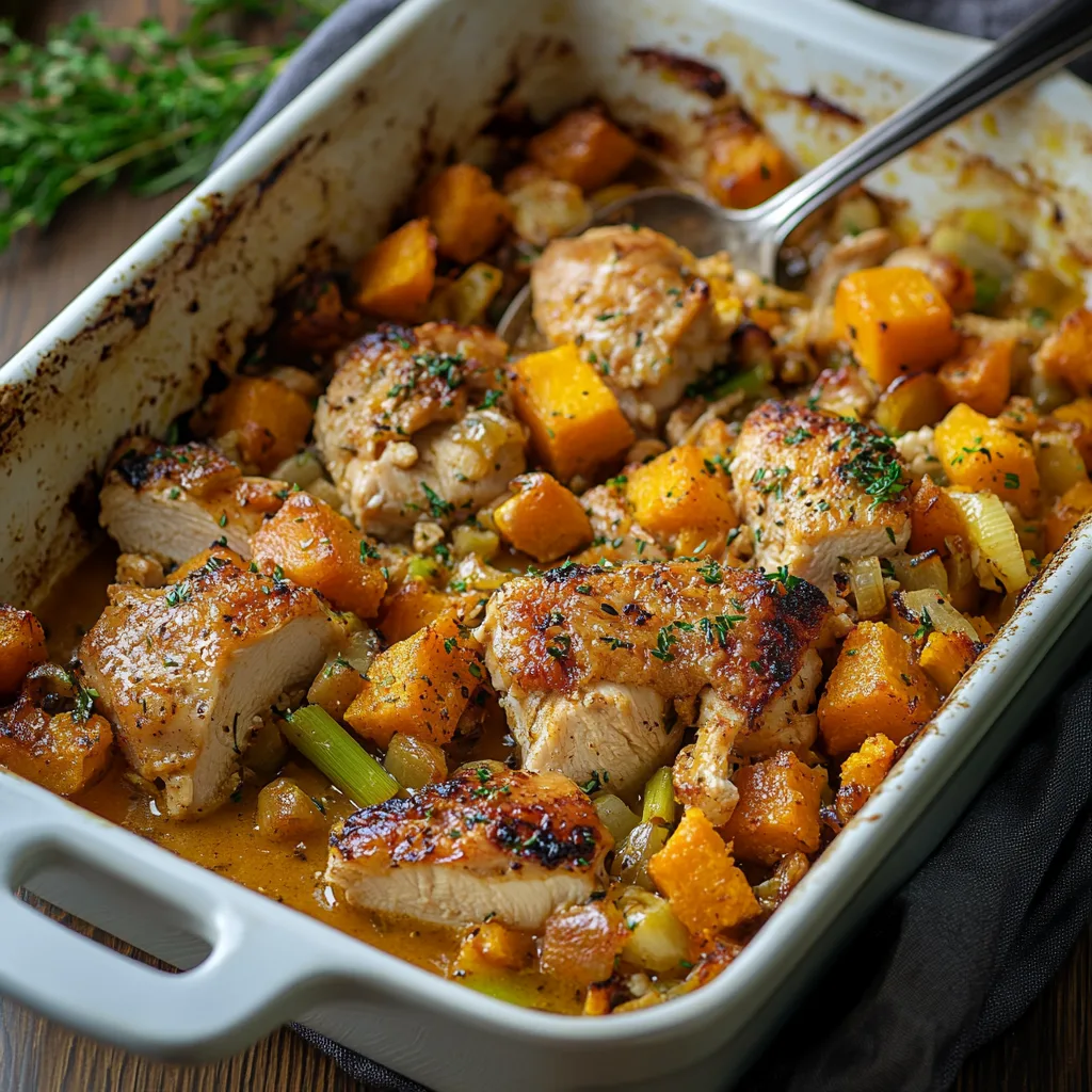 Chicken Leek Butternut Squash Bake preparation