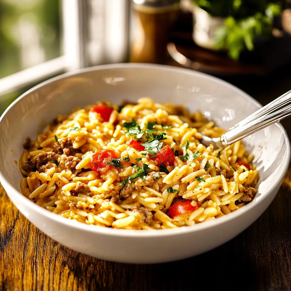 Cajun Dirty Orzo Dish preparation