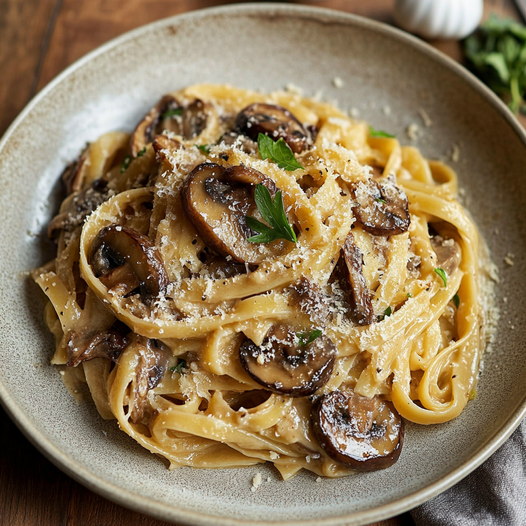 Caramelized Leek and Mushroom Gruyere Pasta preparation