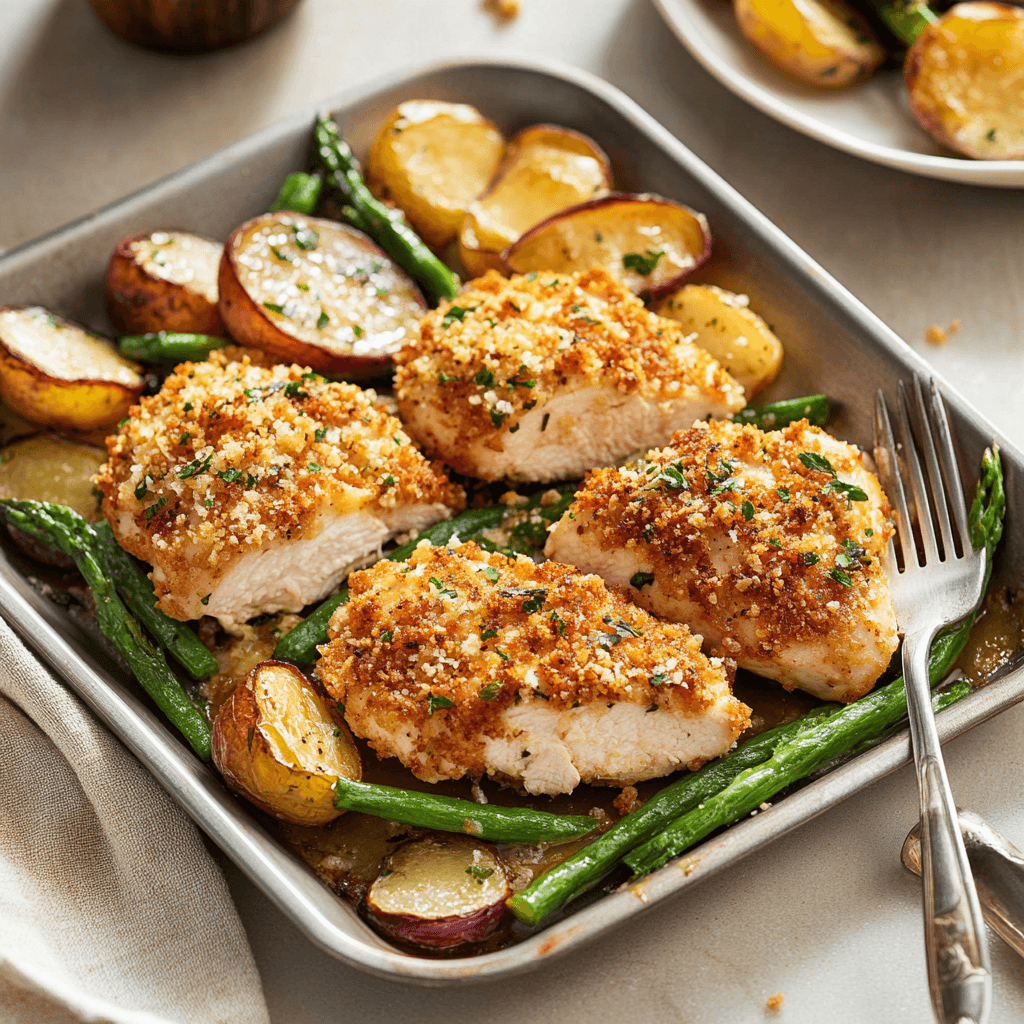 Parmesan Crusted Chicken on Sheet Pan Recipe preparation