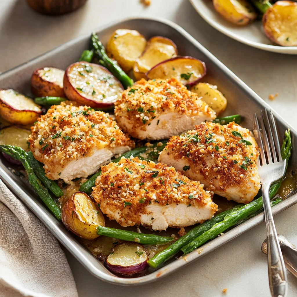 Parmesan Crusted Chicken on Sheet Pan Recipe preparation