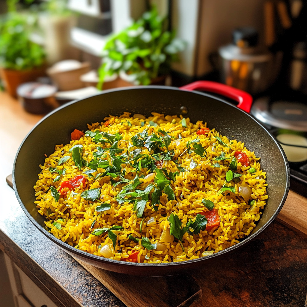 Garlic Turmeric Rice Dish Recipe preparation