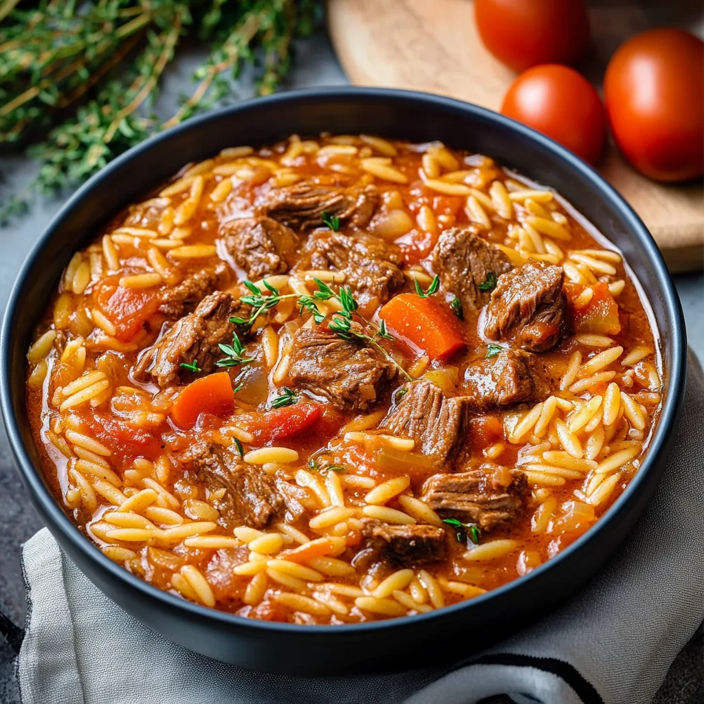 Giouvetsi Greek Beef Stew with Orzo Recipe preparation