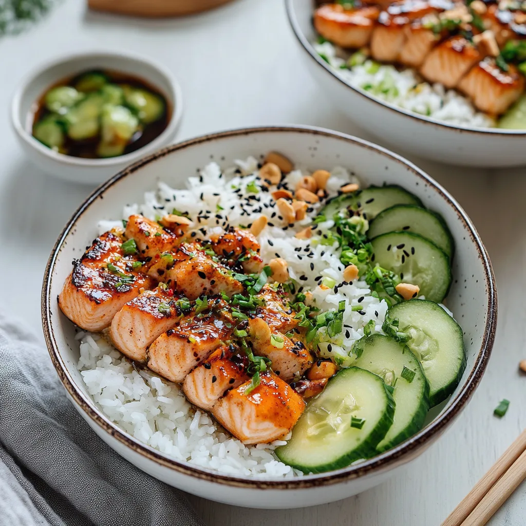 Spicy Salmon Bowl with Coconut Rice preparation