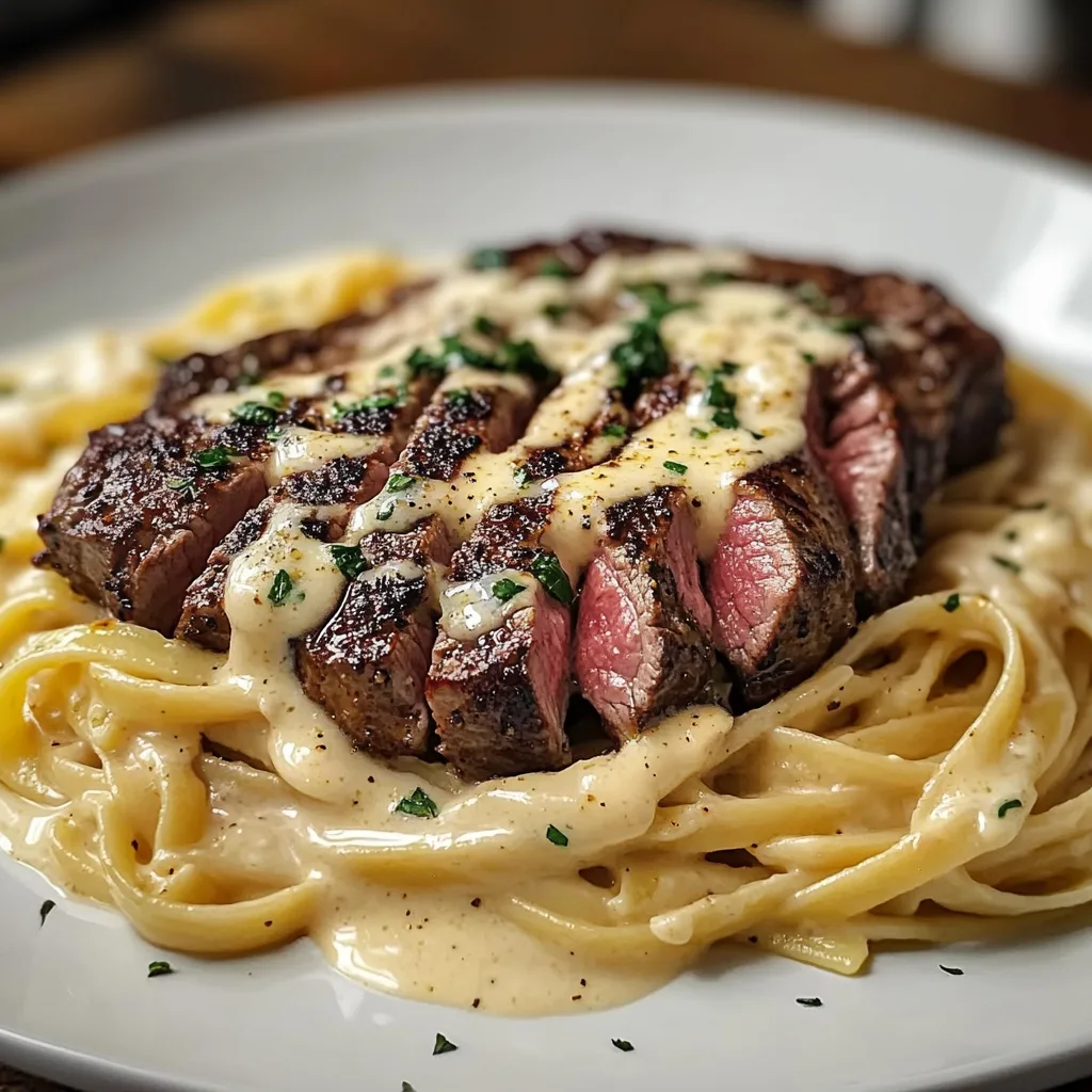 Spicy Cajun Steak with Alfredo PastaRecipe preparation