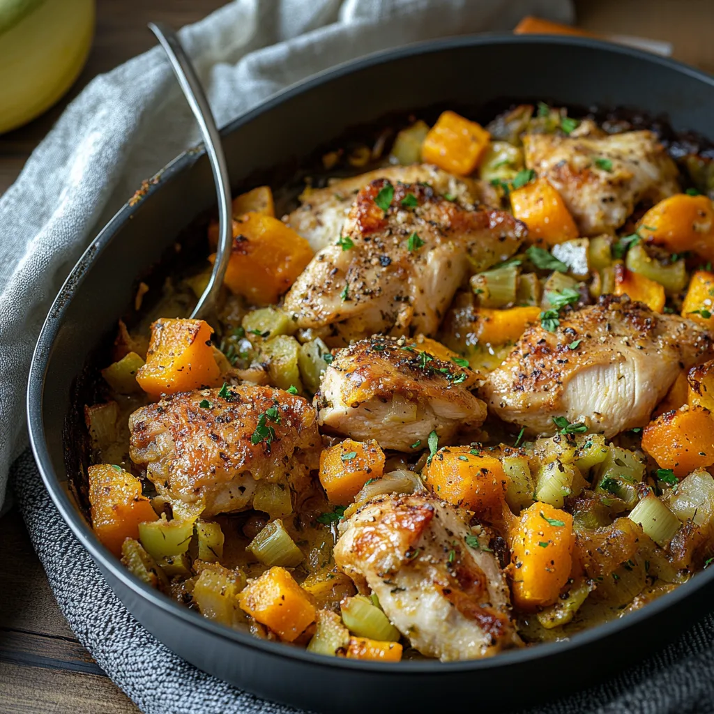 Chicken Leek Butternut Squash Bake preparation