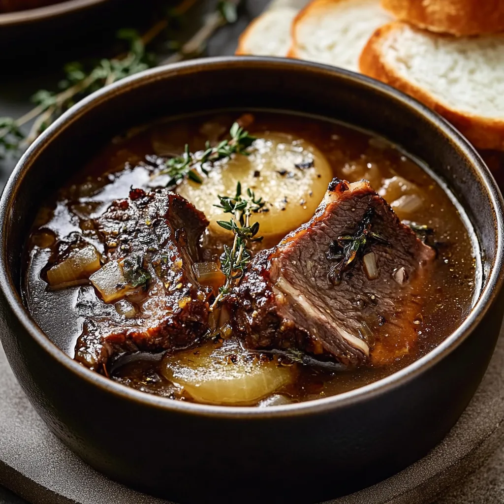 French Onion Beef Short Rib Soup preparation