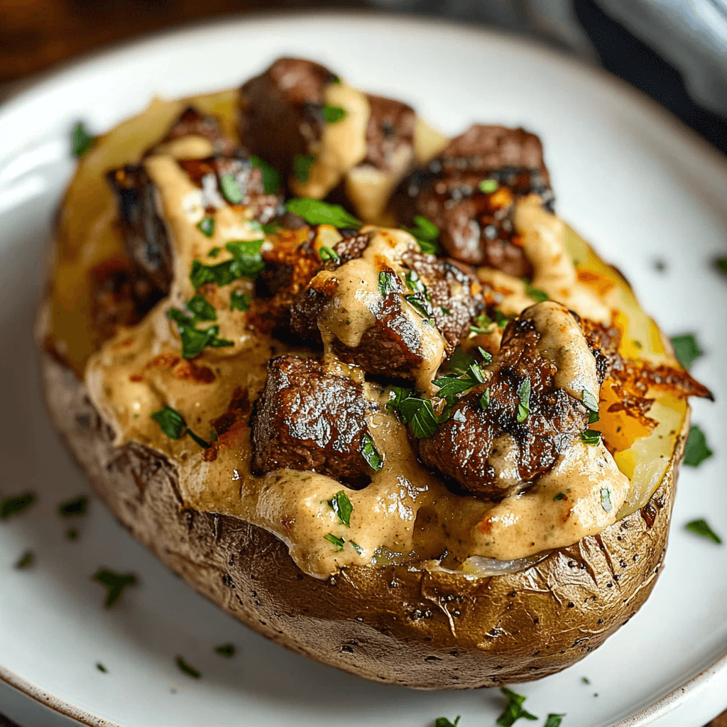 Loaded Baked Potato with Steak Bites and tricks