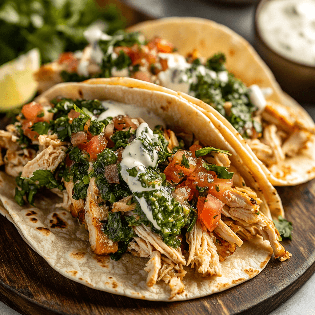 Shredded Chicken Tacos with Chimichurri Sauce and storing