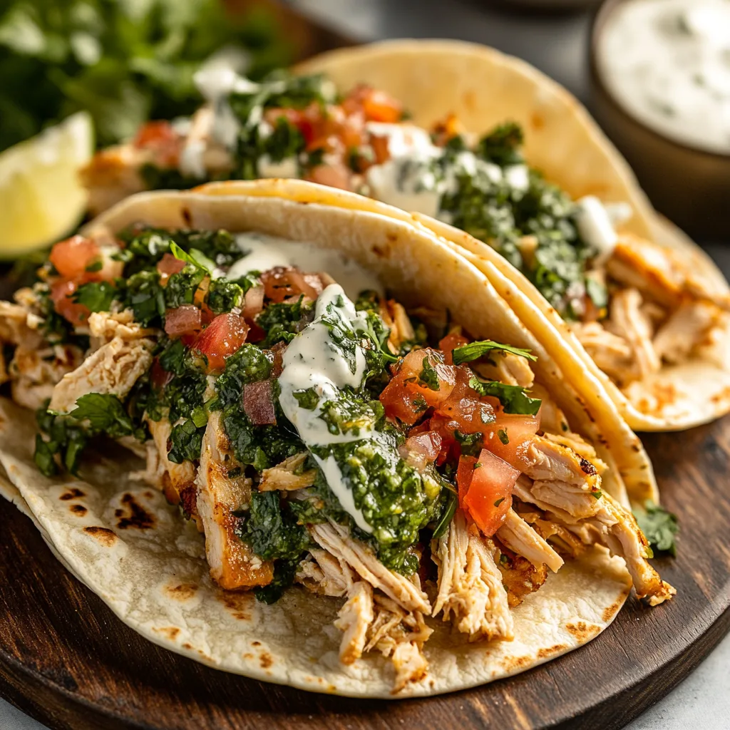 Shredded Chicken Tacos with Chimichurri Sauce and storing