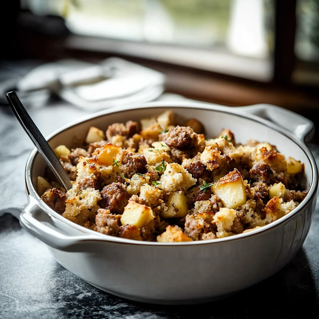 Crockpot Stuffing with Sausage and Apple and storing