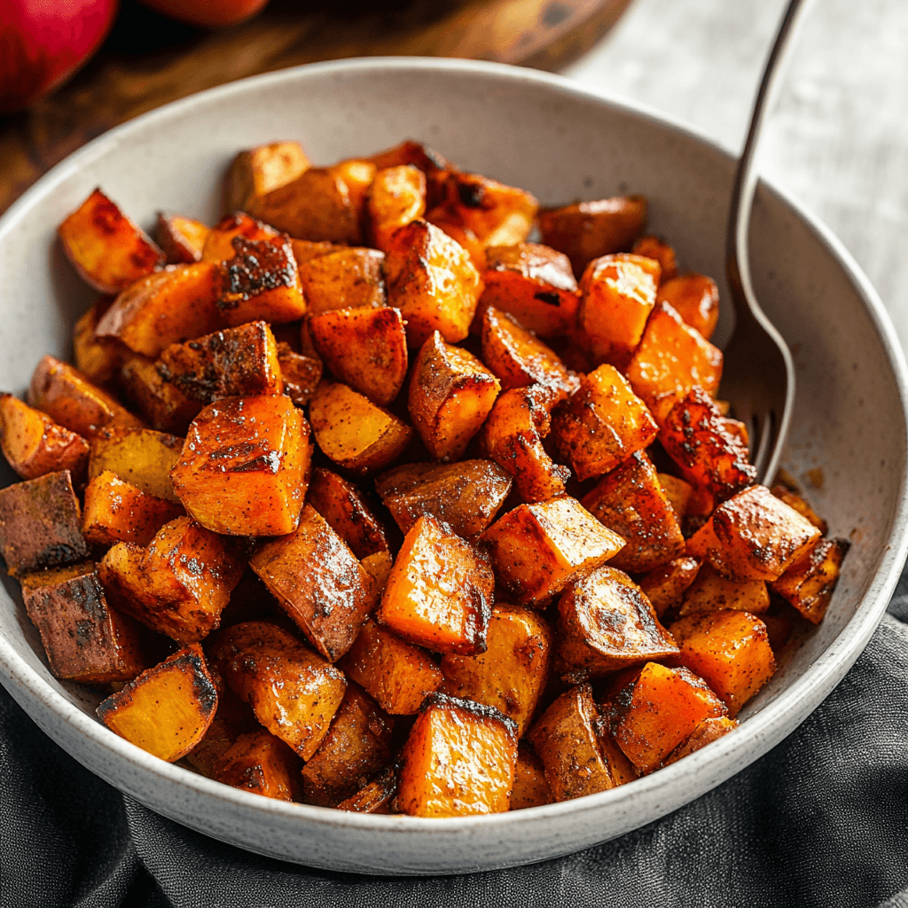 Cinnamon Roasted Sweet Potatoes and Apples Dish and storing