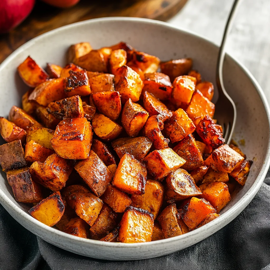 Cinnamon Roasted Sweet Potatoes and Apples Dish and storing