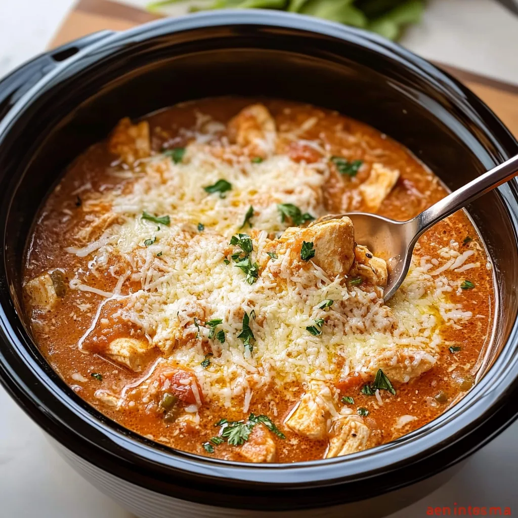 Chicken Parmesan Soup in a Crockpot and storing