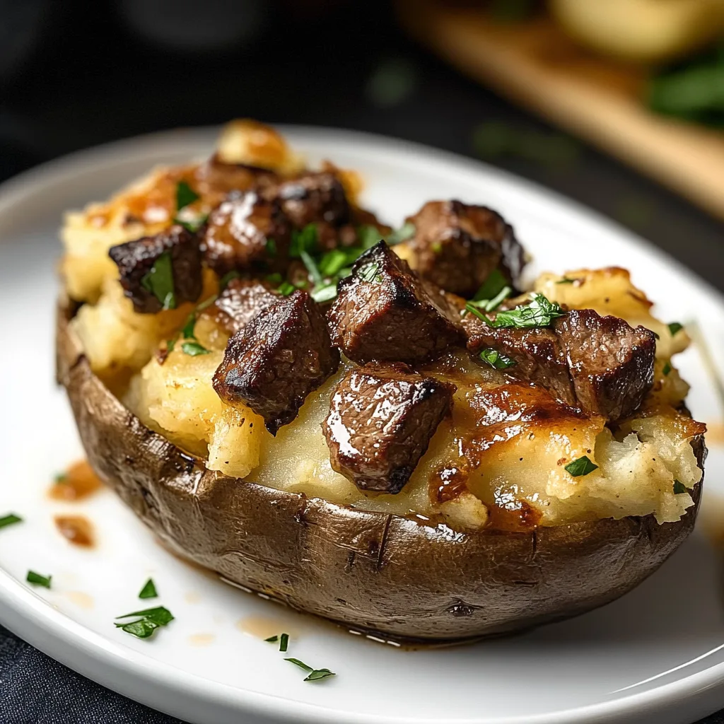 Loaded Baked Potato with Steak Bites and storing