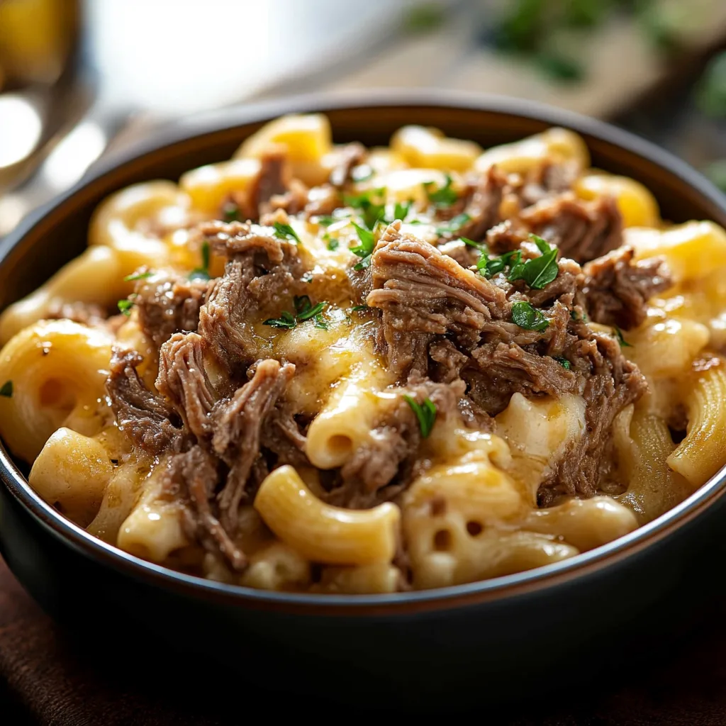 Shredded Beef Macaroni and Cheese DishServing and storing