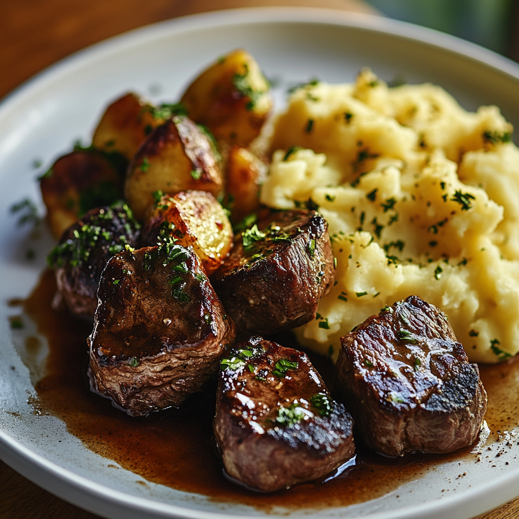 Garlic Butter Steak Bites and Cheesy Smashed Potatoes and storing