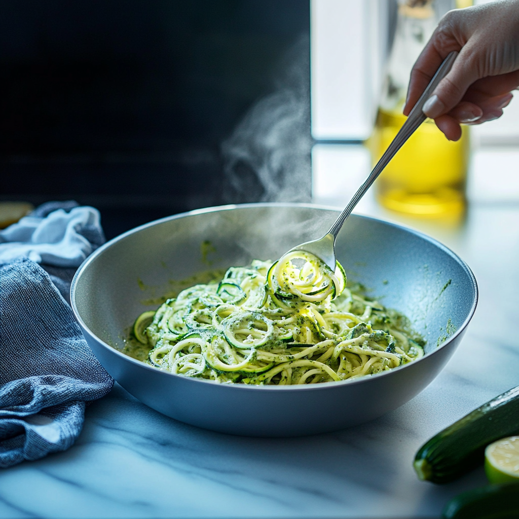 Low-Carb Zucchini Noodles with Pesto Low-Carb Zucchini Noodles with Pesto Serving and storing