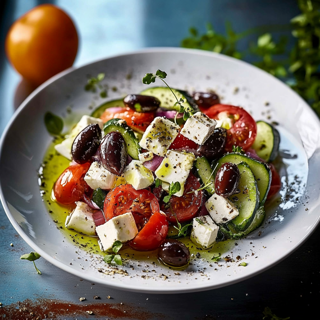 Mediterranean Greek Salad Ingredients Serving and storing