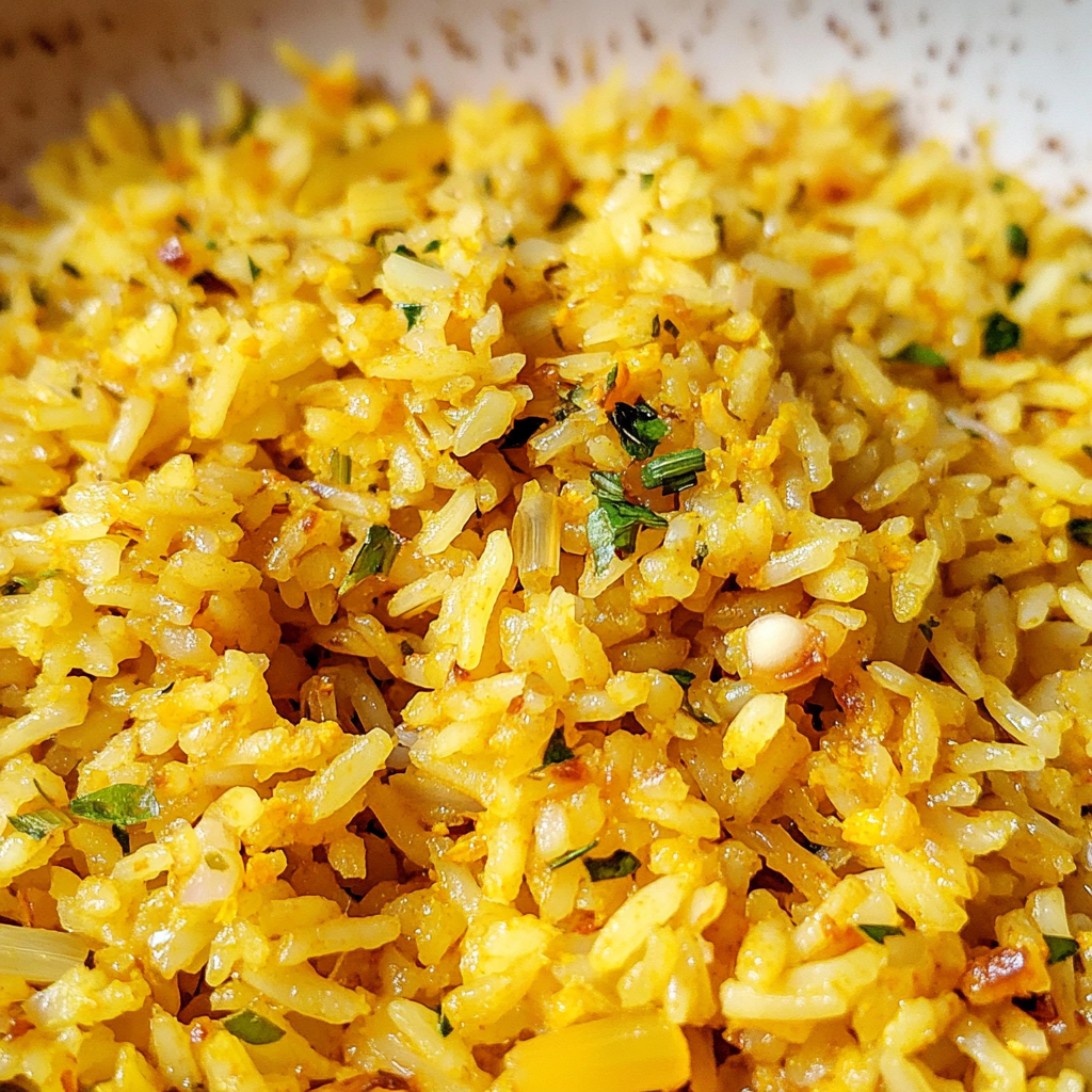 Garlic Turmeric Rice Dish Serving and storing