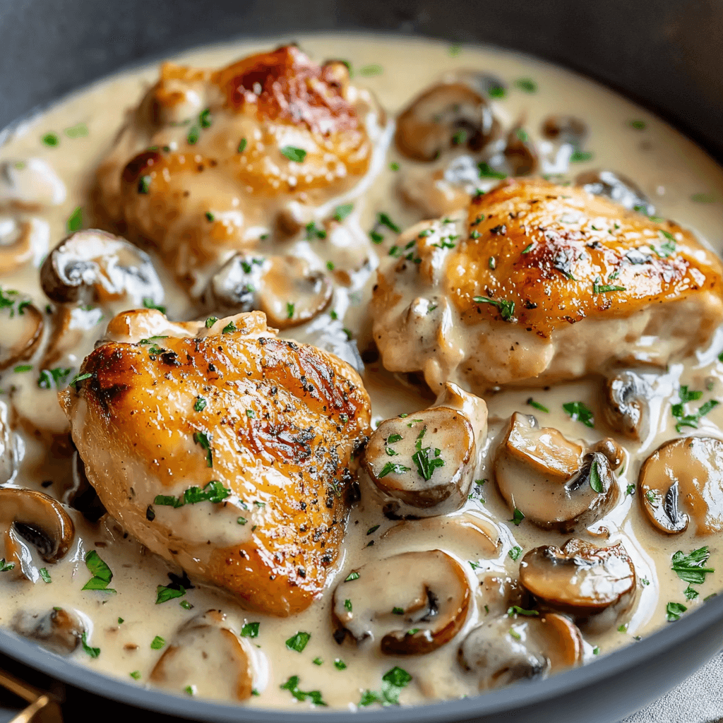 Creamy Mushroom Garlic Sauce Chicken Thighs Serving and storing