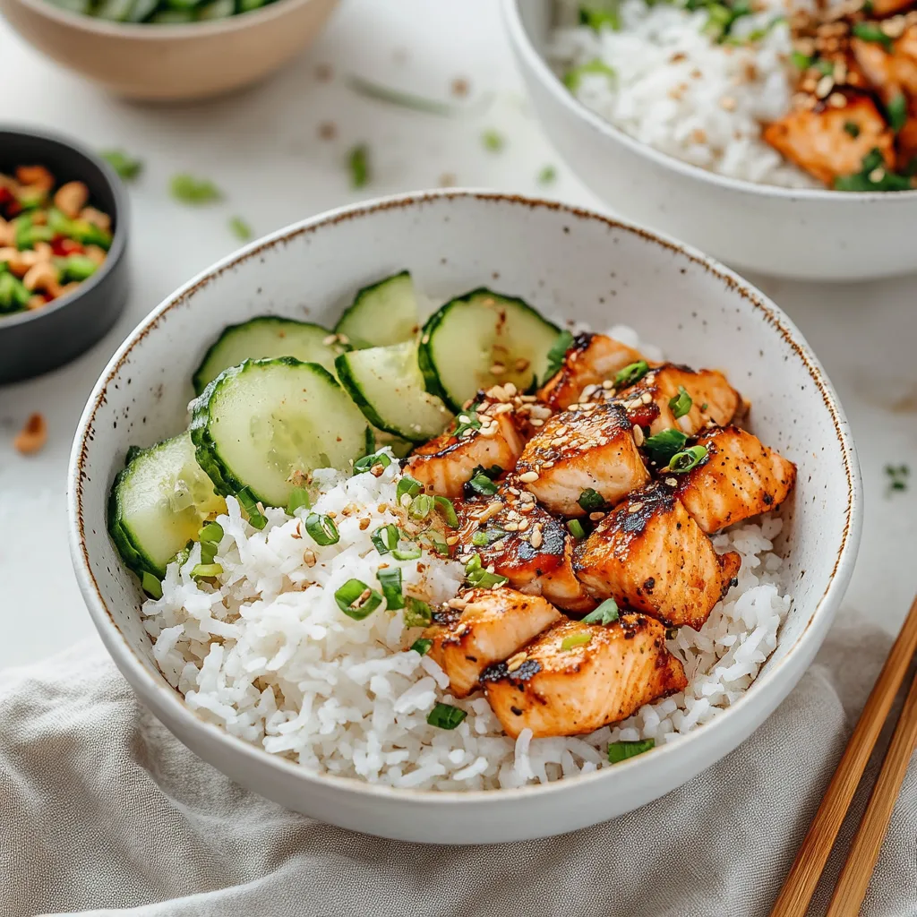 Spicy Salmon Bowl with Coconut Rice and tricks