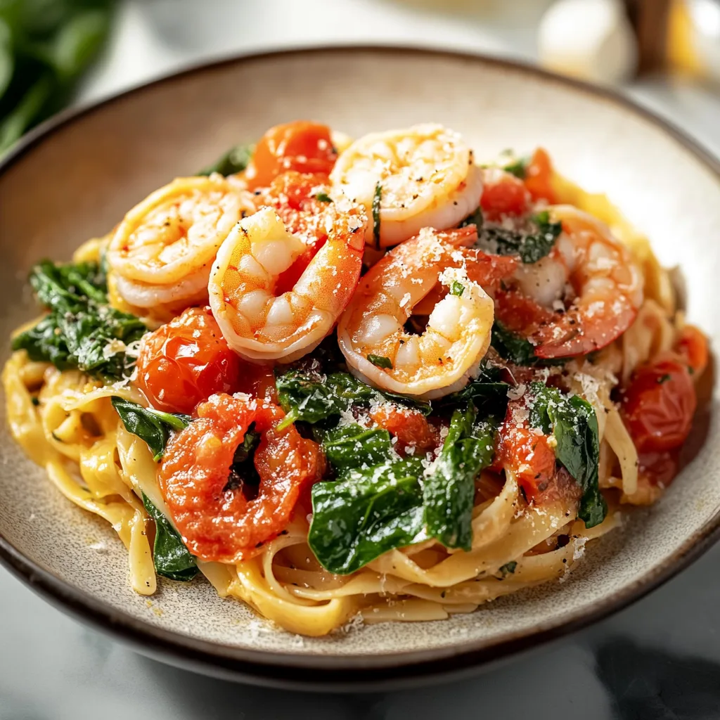 Tomato Spinach Shrimp Pasta Dish and tricks