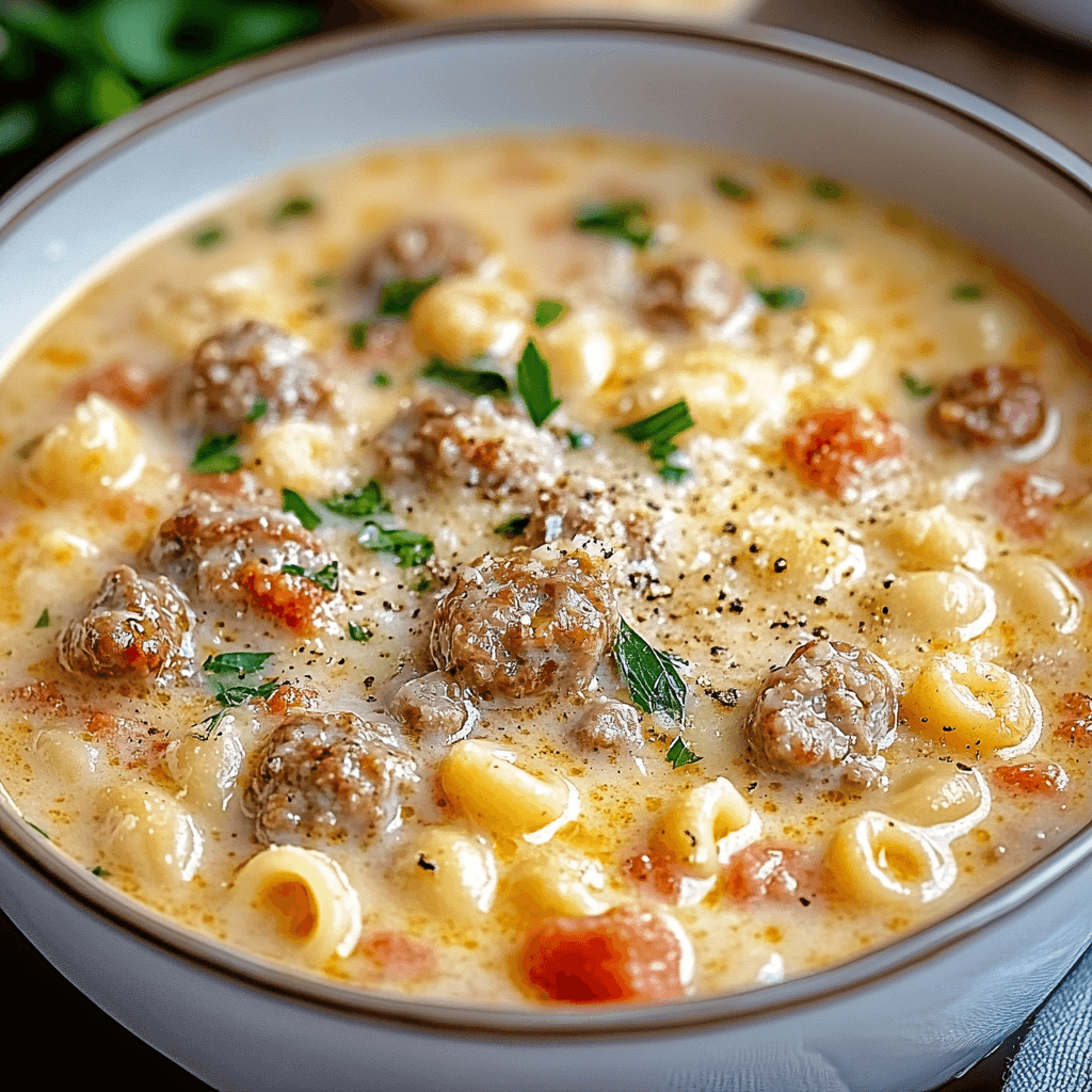 Creamy Parmesan Italian Sausage Ditalini Soup