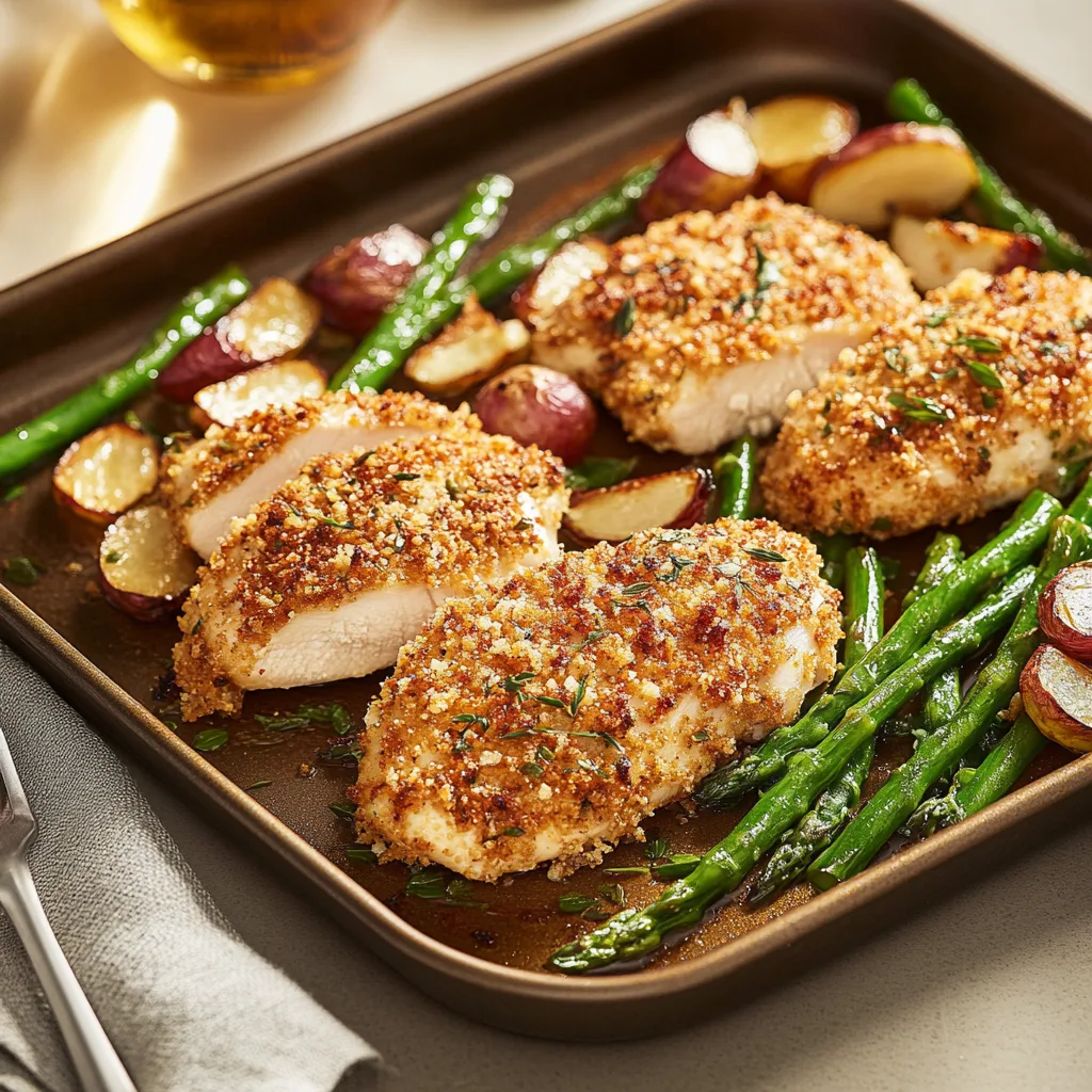 Parmesan Crusted Chicken on Sheet Pan