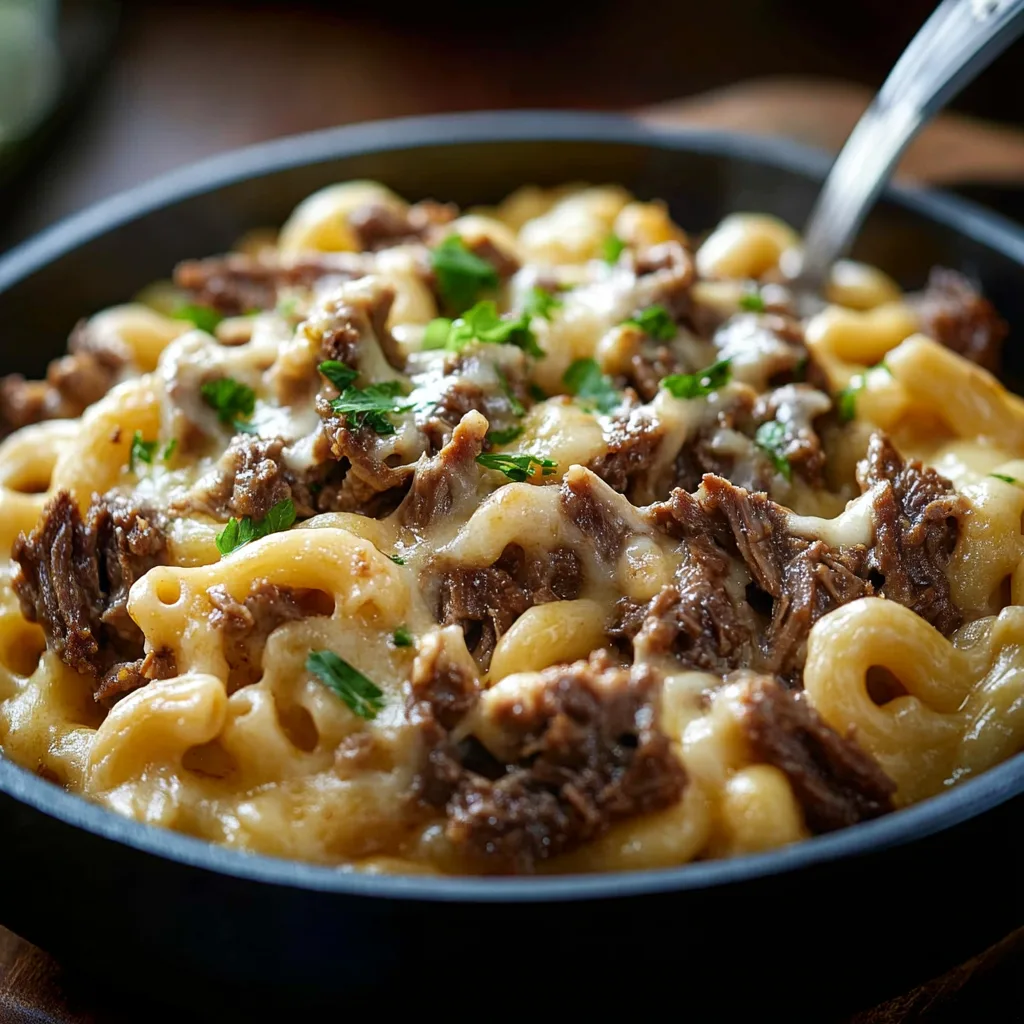 Shredded Beef Macaroni and Cheese Dish