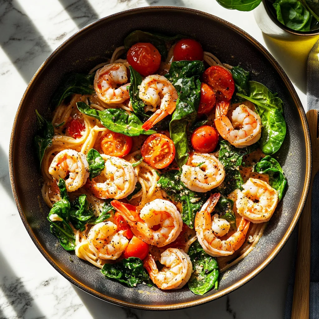 Tomato Spinach Shrimp Pasta Dish
