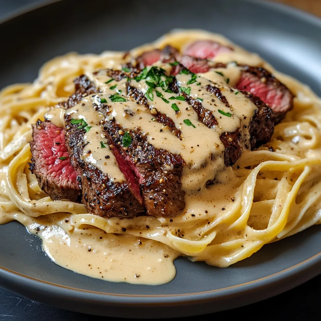 Spicy Cajun Steak with Alfredo Pasta