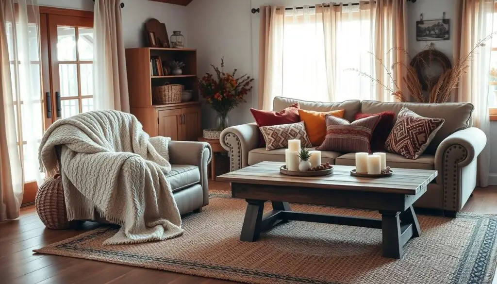 cozy textiles in a warm living room