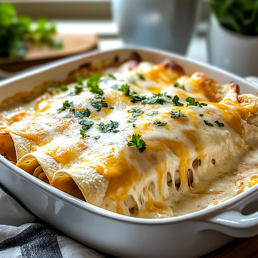 Cheesy Creamy White Chicken Enchiladas Serving and storing