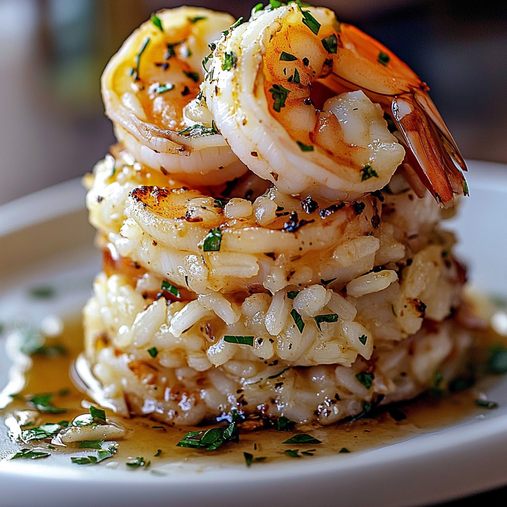 Garlic Butter Shrimp & Rice Stack