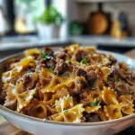 Cheesy Beef and Bowtie Pasta Dish