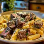 Garlic Butter Steak Tips with Cheesy Rigatoni