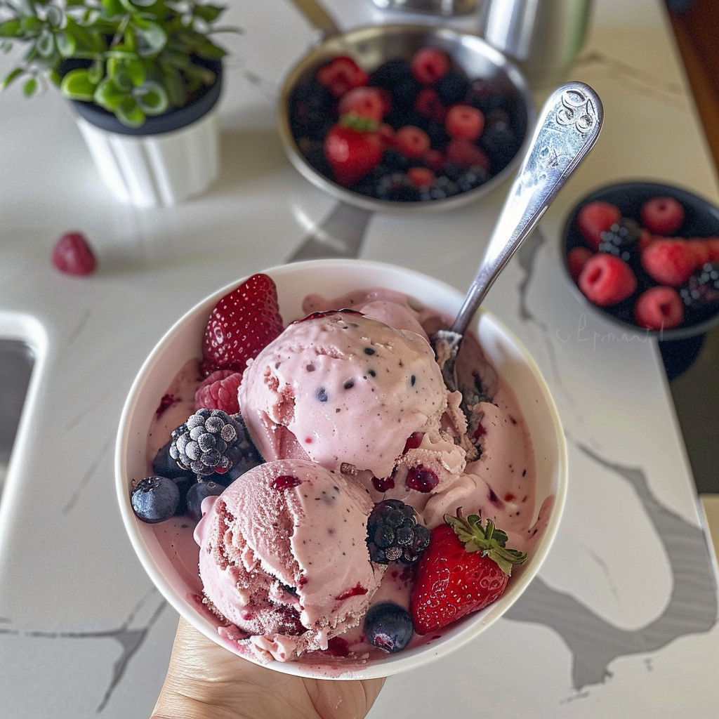 Memorial Day Berry Frozen Yogurt in a Bowl