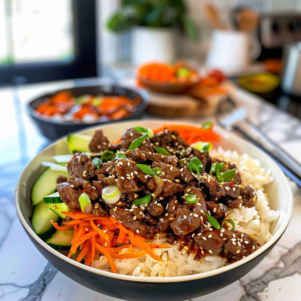 Korean Beef Bowls Close-Up