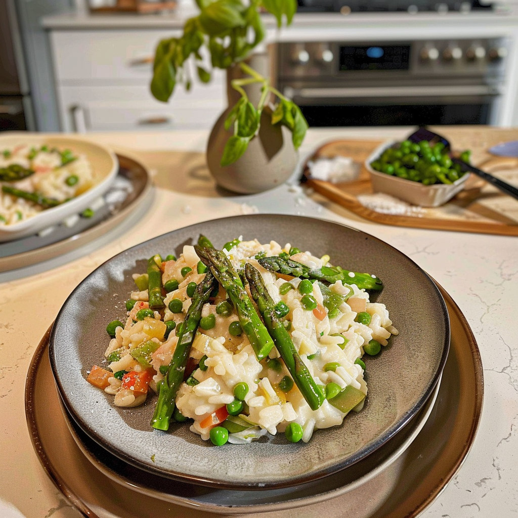 Spring Asparagus and Pea Risotto Dish