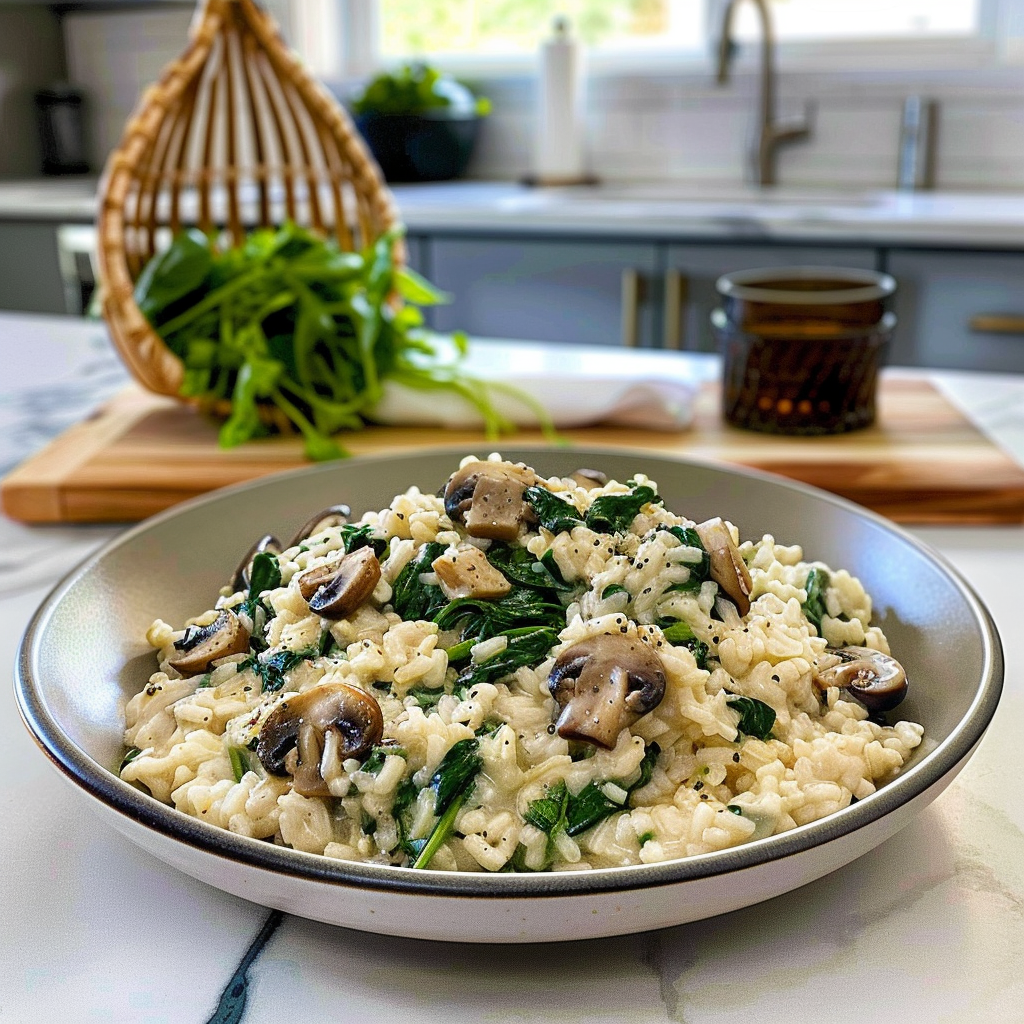 Creamy Mushroom and Spinach Risotto Dish