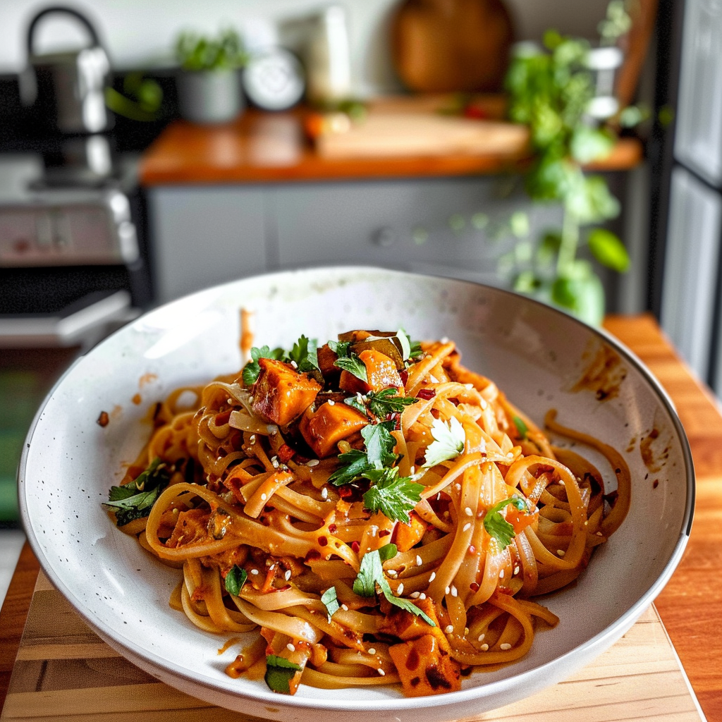 Thai Red Curry Noodles in a Bowl