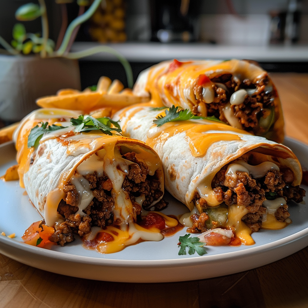 Cheesy Beef Burritos with Fries