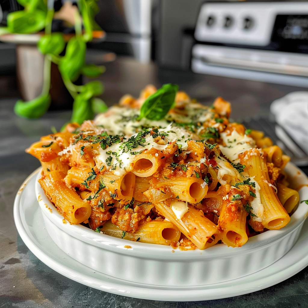 Cheesy Baked Ziti Ready to Serve