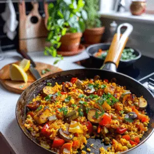 Colorful Vegetable Paella Dish