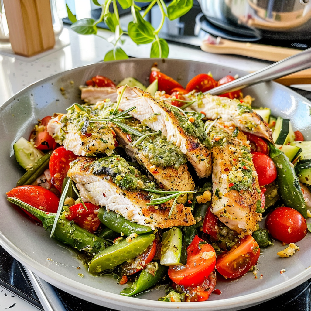 Pesto Chicken and Veggies Dish