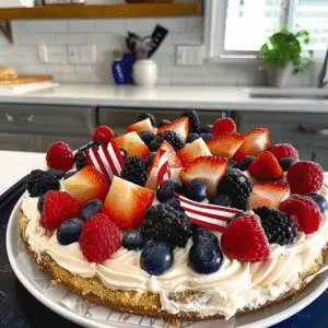 Colorful Patriotic Fruit Pizza